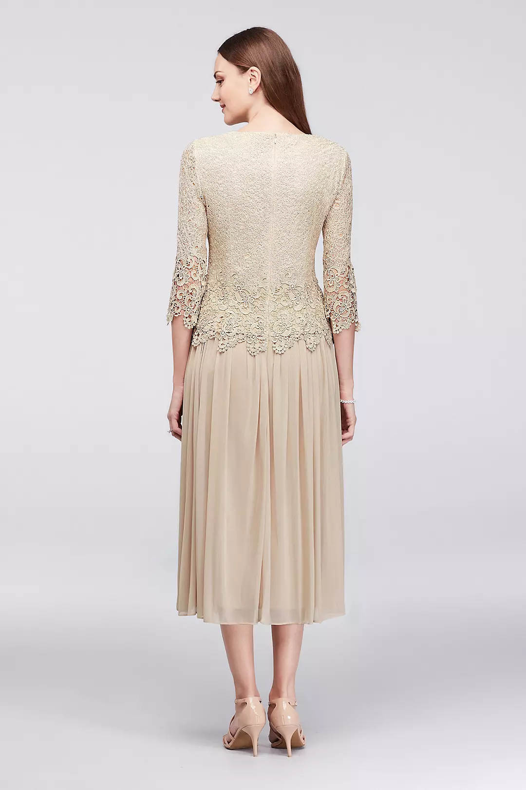 Webbed Lace and Mesh Tea-Length Dress Image 2