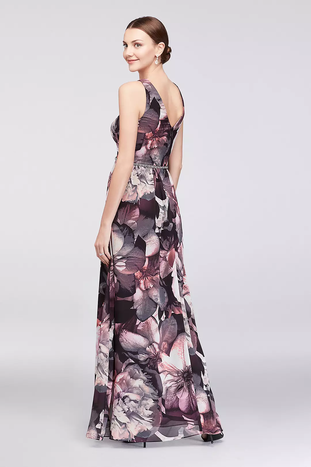 Floral Chiffon Surplice Gown with Beaded Waist Image 2