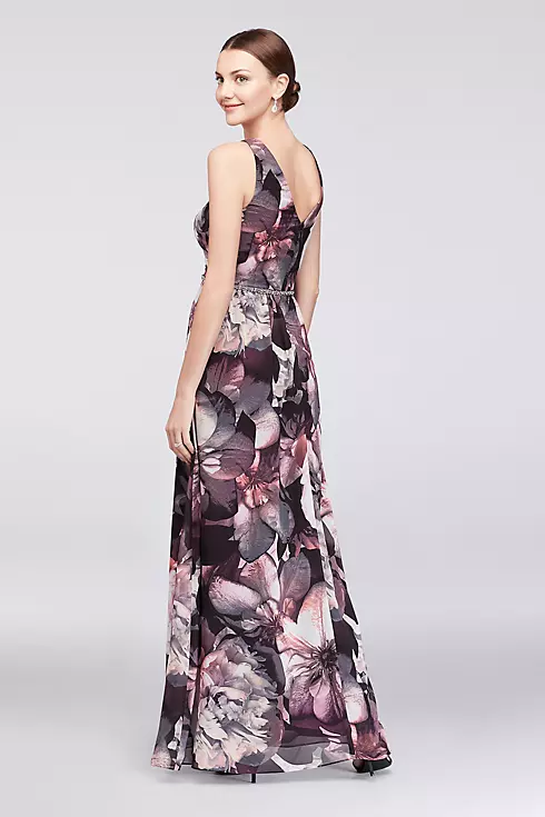 Floral Chiffon Surplice Gown with Beaded Waist Image 2