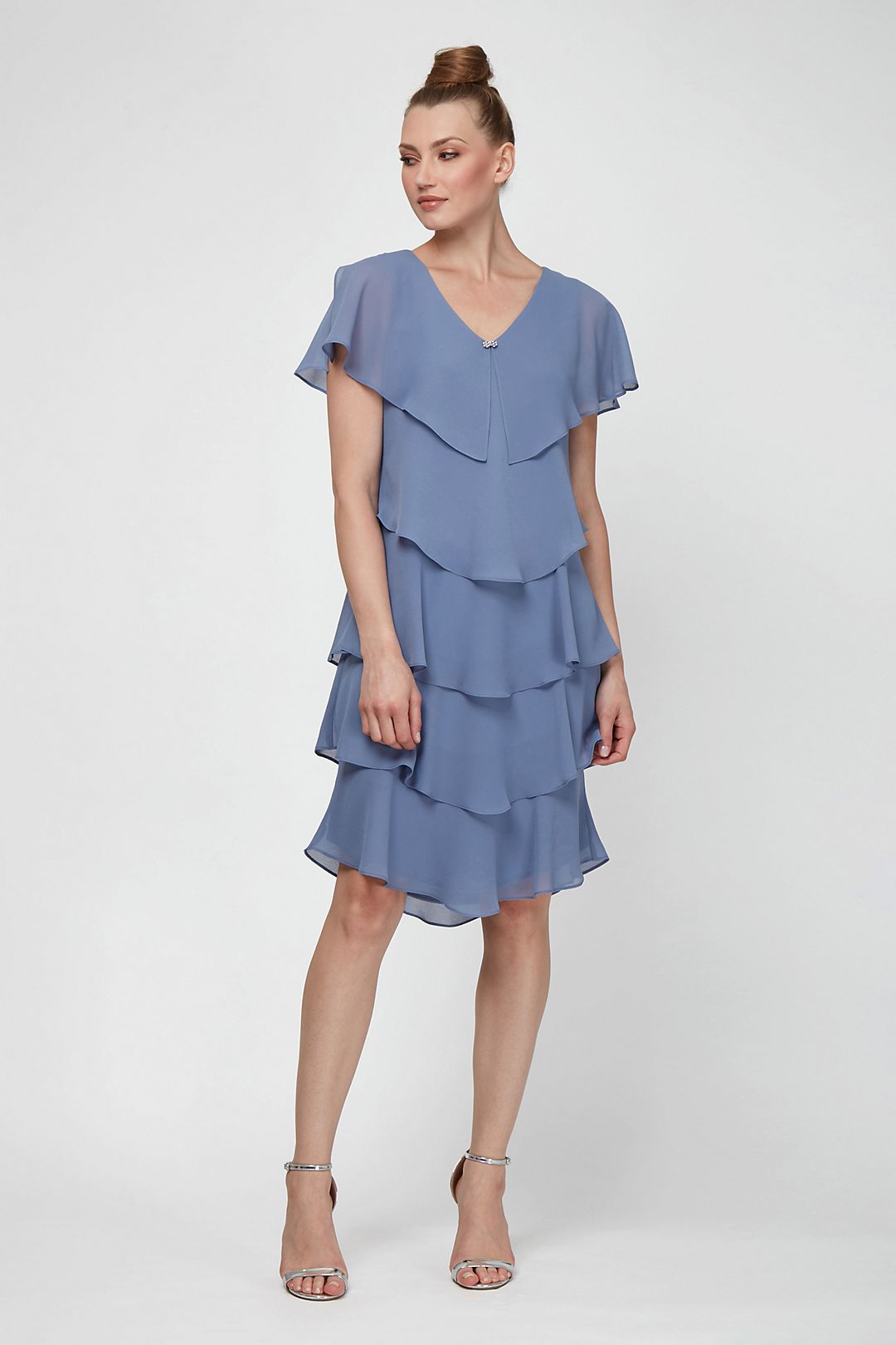 Georgette Tiers Capelet Dress with Crystal Closure Image 1