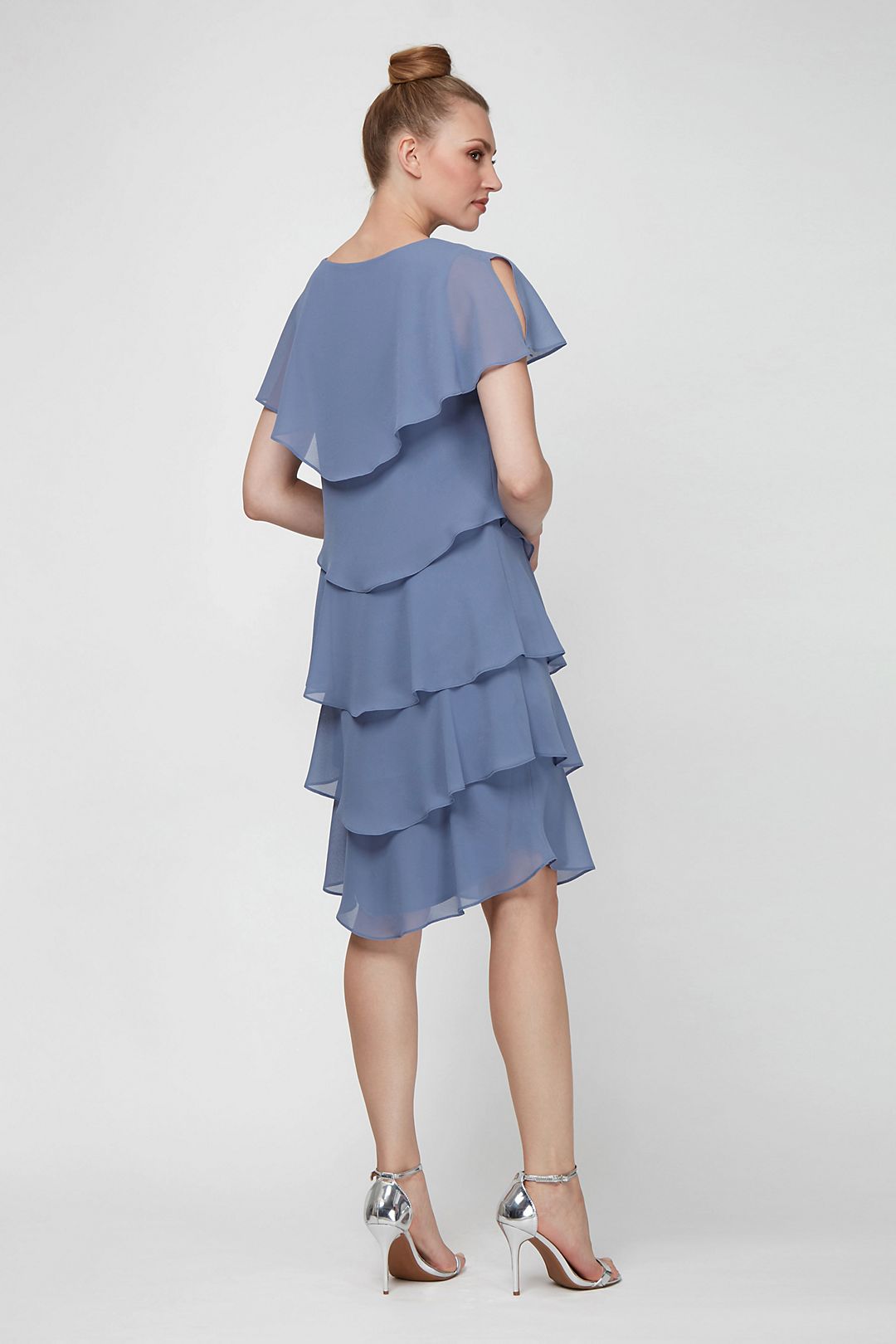 Georgette Tiers Capelet Dress with Crystal Closure Image 2