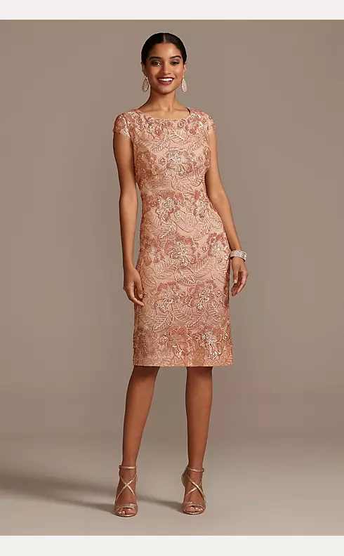 Sequin Lace Knee-Length Sheath with Cap Sleeves Image 1