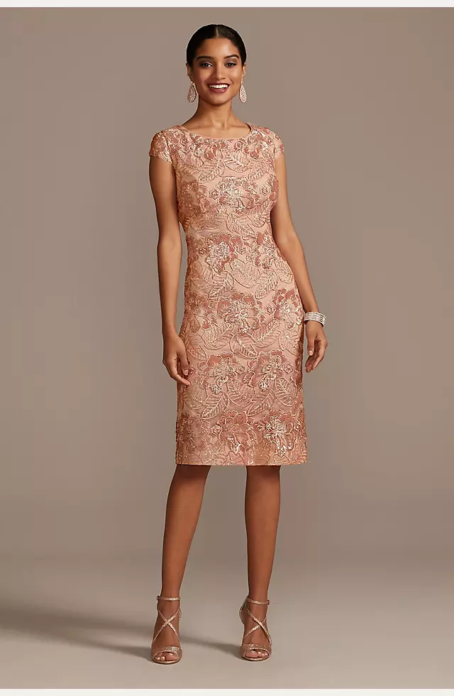 Sequin Lace Knee-Length Sheath with Cap Sleeves Image