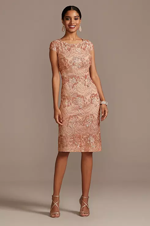 Sequin Lace Knee-Length Sheath with Cap Sleeves Image 1