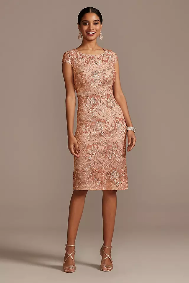 Sequin Lace Knee-Length Sheath with Cap Sleeves Image