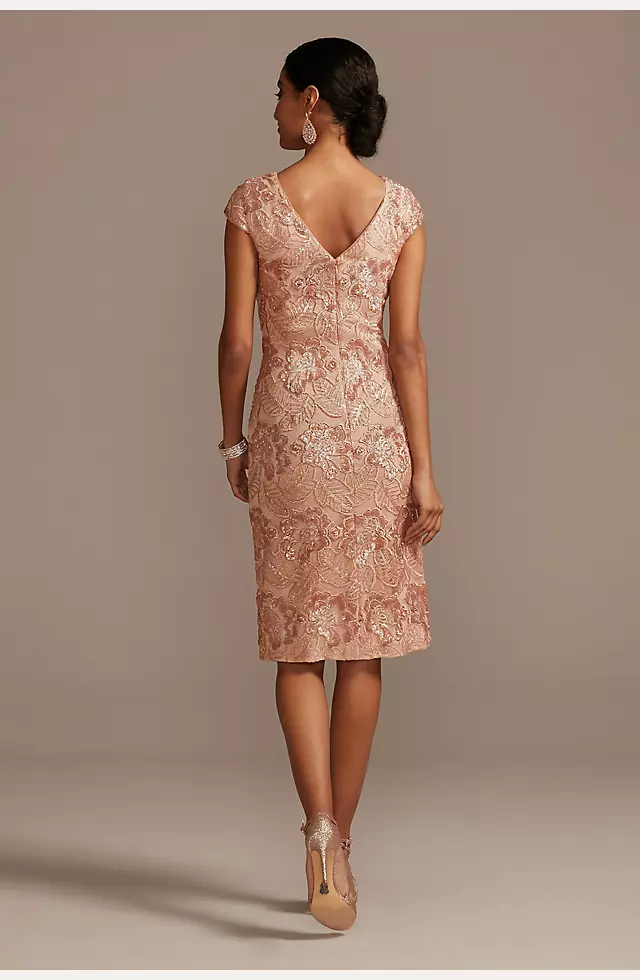 Sequin Lace Knee-Length Sheath with Cap Sleeves Image 2