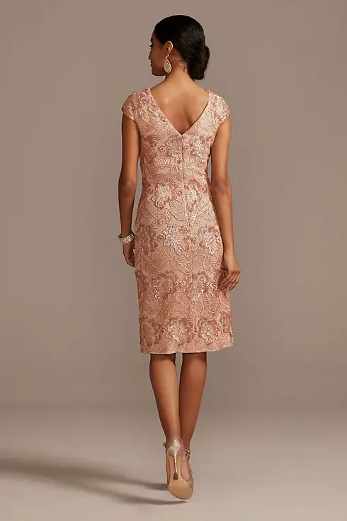 Sequin Lace Knee-Length Sheath with Cap Sleeves Image 2