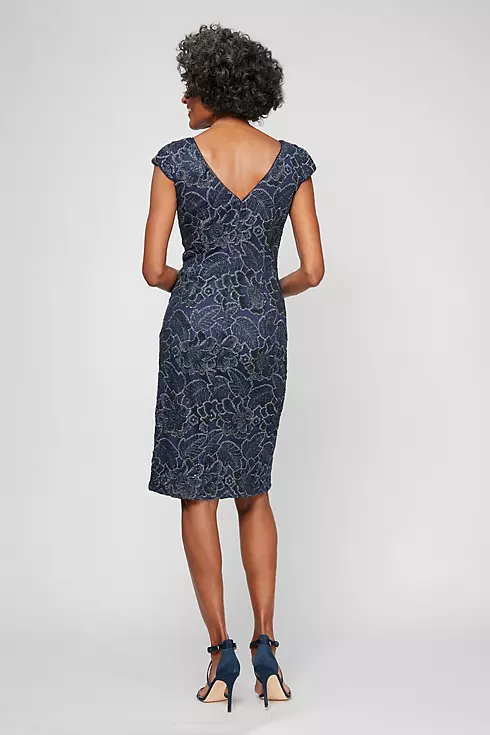 Knee-Length Sequin Lace Sheath with Cap Sleeves  Image 2