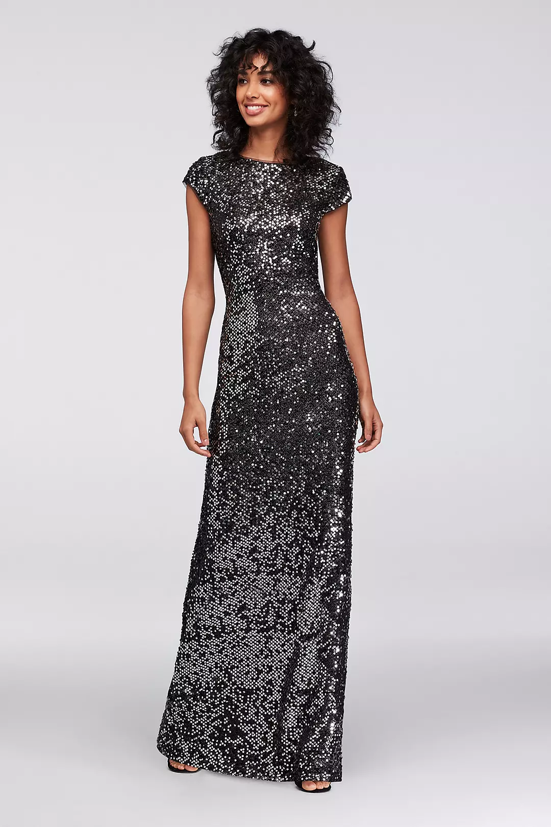 Cap Sleeve Sequin Gown with Draped Back Image