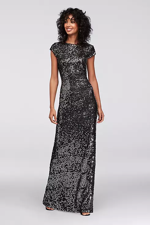 Cap Sleeve Sequin Gown with Draped Back Image 1