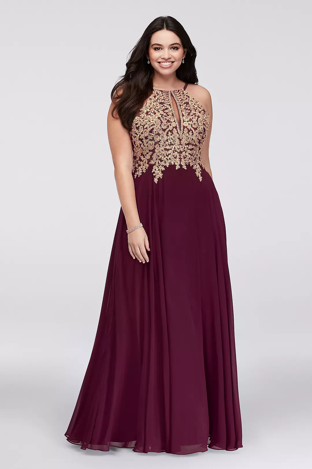 Metallic Corded Lace and Chiffon A-Line Gown Image