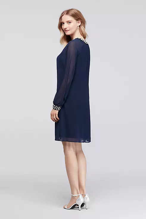 Knee Length Dress with Pearls at Neck and Cuffs Image 2