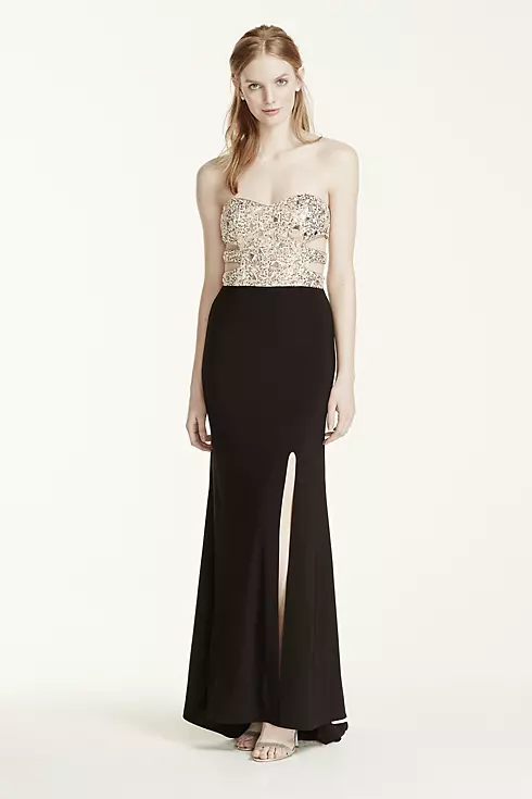 Strapless Beaded Cut Out Bodice Jersey Dress Image 1