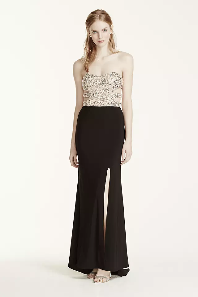 Strapless Beaded Cut Out Bodice Jersey Dress Image