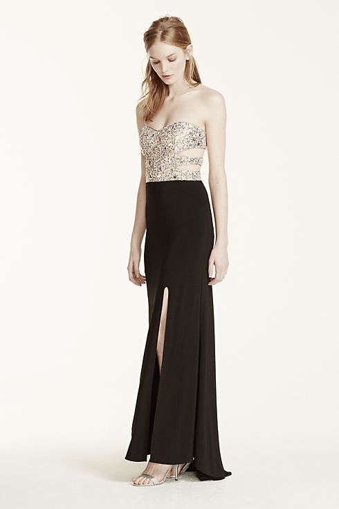 Strapless Beaded Cut Out Bodice Jersey Dress Image 5