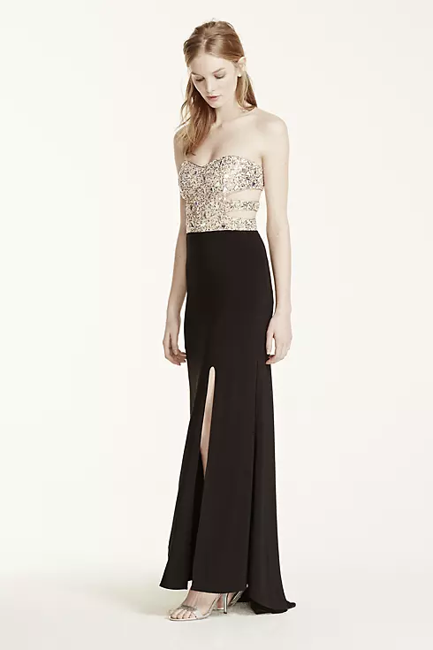 Strapless Beaded Cut Out Bodice Jersey Dress Image 3