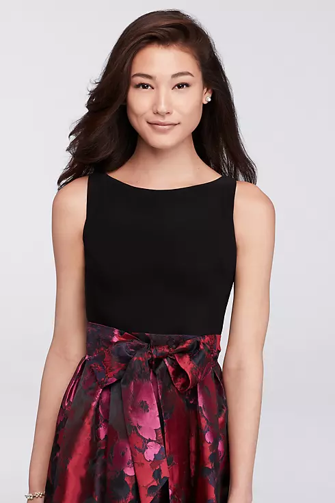 Sleeveless Dress with Floral High-Low Skirt Image 3