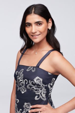 MetallicEmbroidered Shift Dress with Sheer Jacket David's Bridal