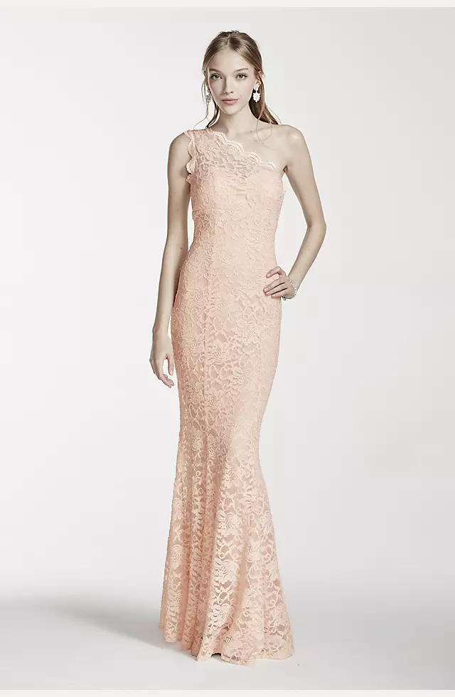 One Shoulder Illusion Neckline Glitter Lace Dress
