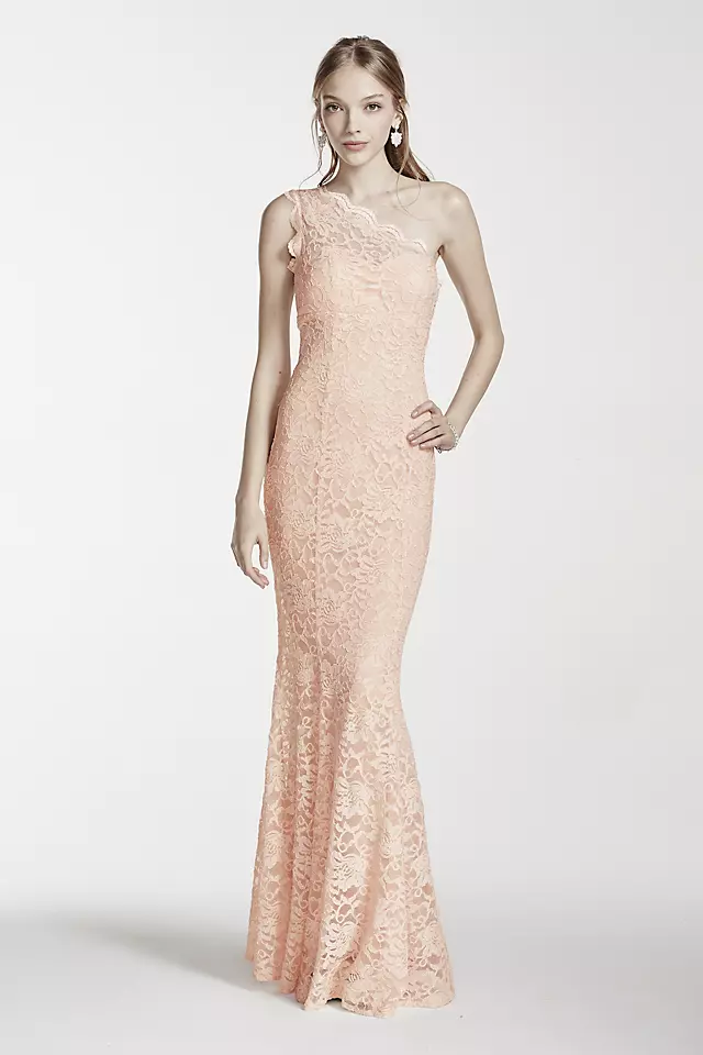 One Shoulder Illusion Neckline Glitter Lace Dress