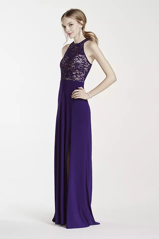 Illusion Sequin Lace Halter Prom Dress Image 3
