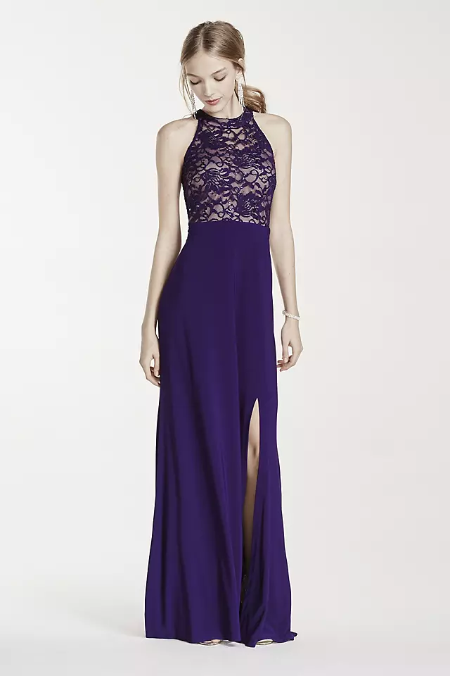 Illusion Sequin Lace Halter Prom Dress Image