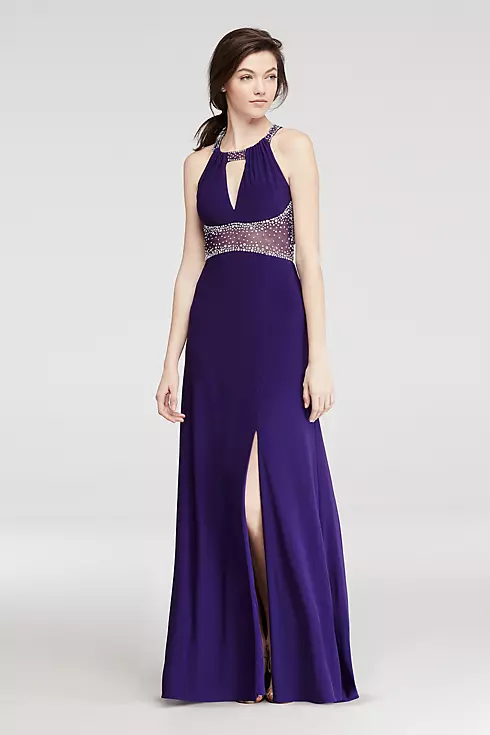 Halter Prom Dress with Beaded Illusion Waist  Image 1