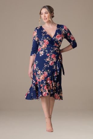 Printed Cascading Plus Size Wrap Dress David's Bridal