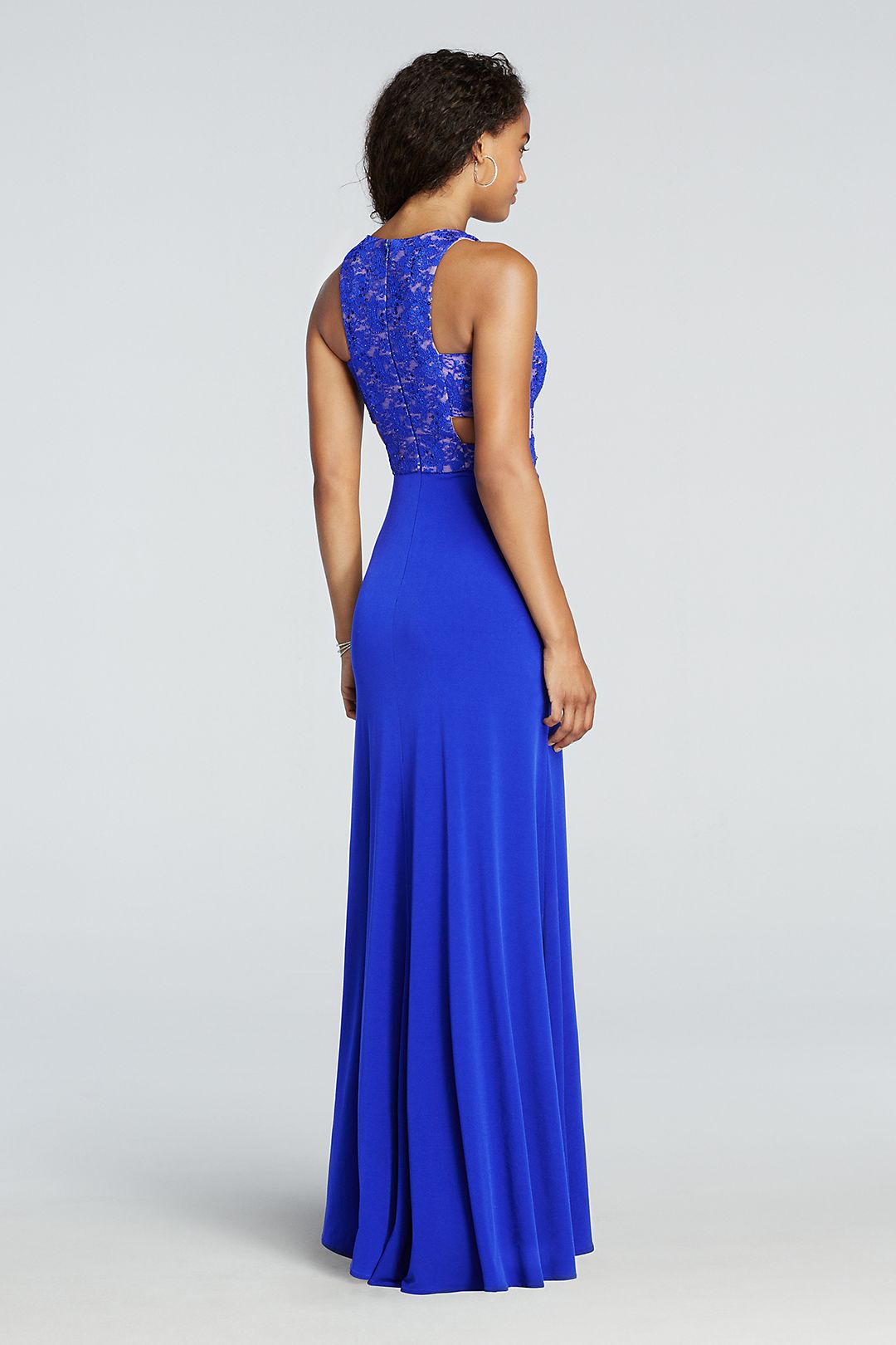 High Neck Sequin Lace Prom Dress with Cut Outs Image 4