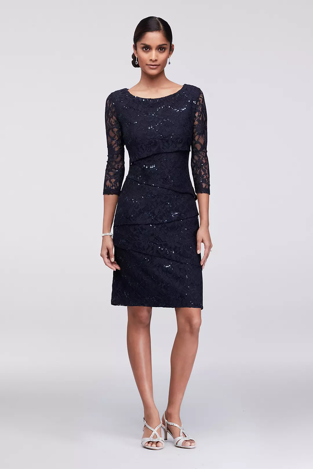 Asymmetric Tiered Lace Sheath Dress Image
