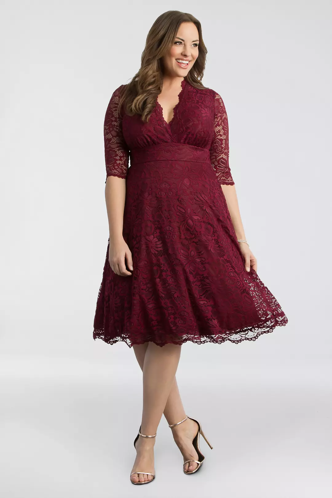 3/4 Sleeved Soft A-Line Lace Plus Size Dress Image
