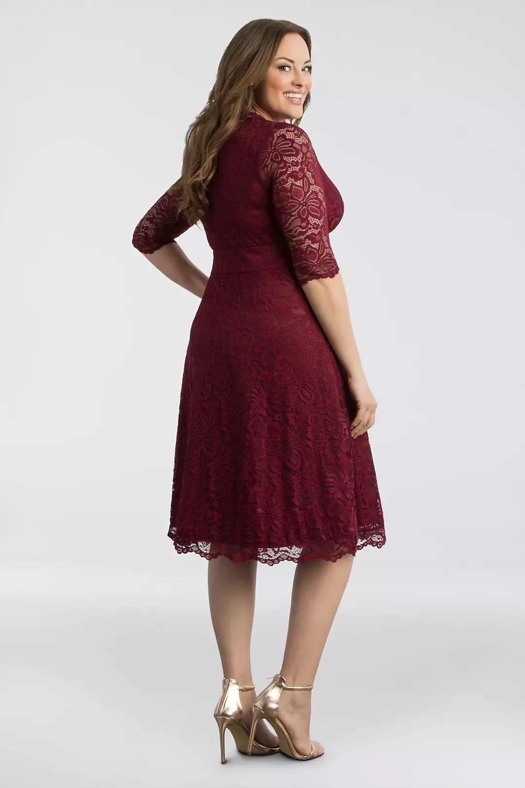 3/4 Sleeved Soft A-Line Lace Plus Size Dress Image 2