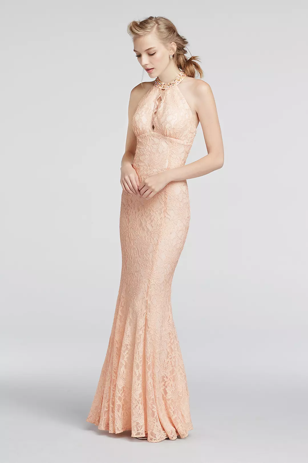 Halter Lace Prom Dress with Scalloped Keyhole  Image