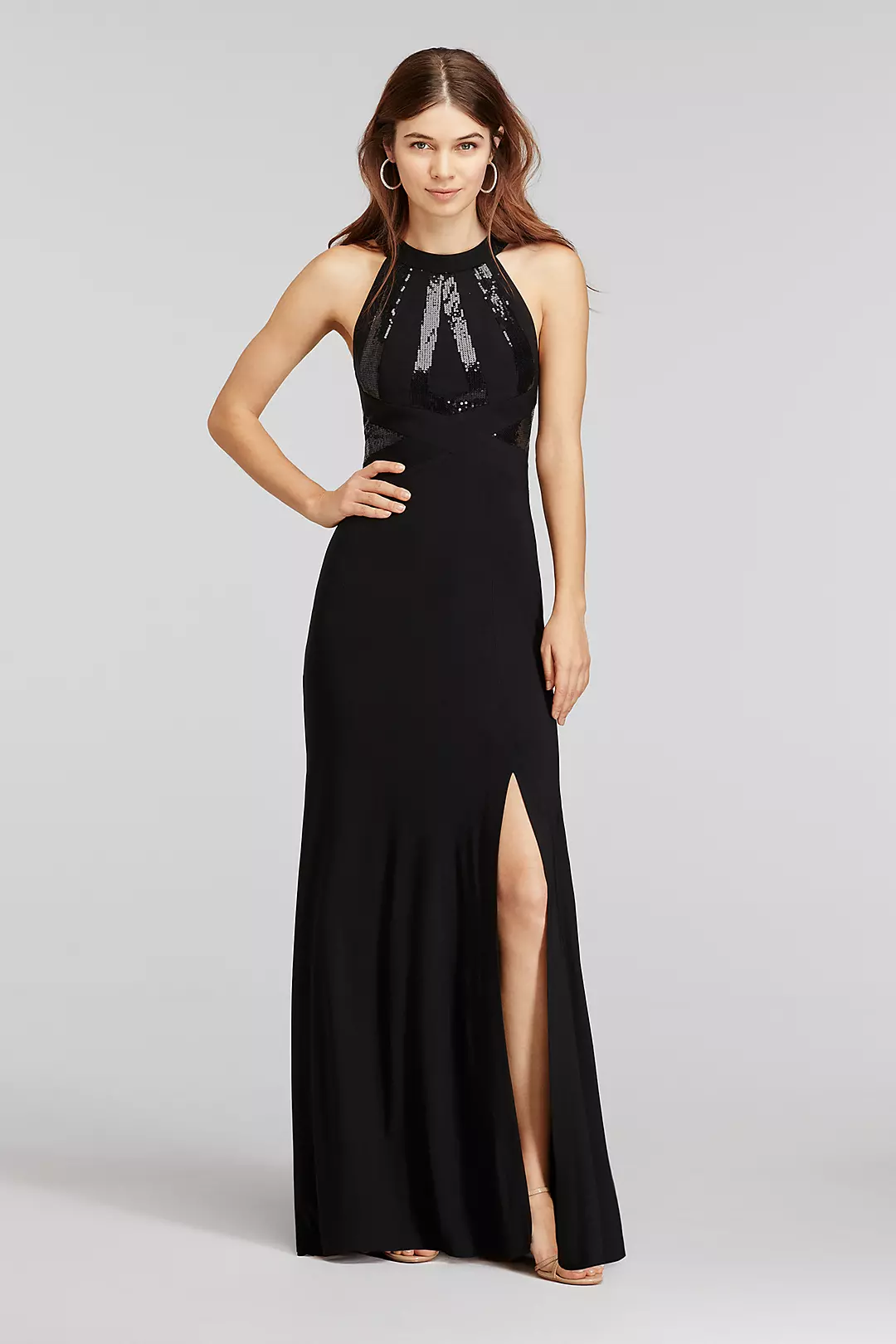 Sequin Halter Jersey Dress with and Open Back Image