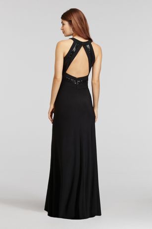 Sequin Halter Jersey Dress with and Open Back | David's Bridal