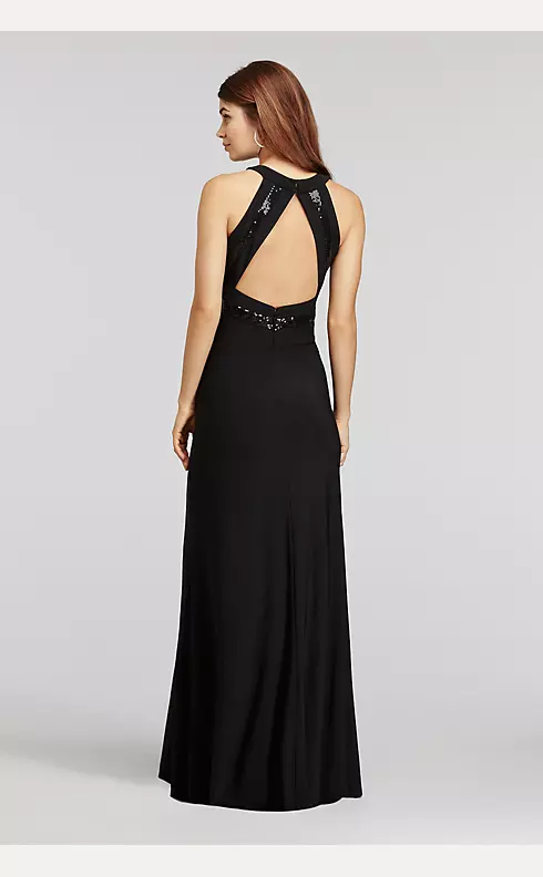 Sequin Halter Jersey Dress with and Open Back Image 2