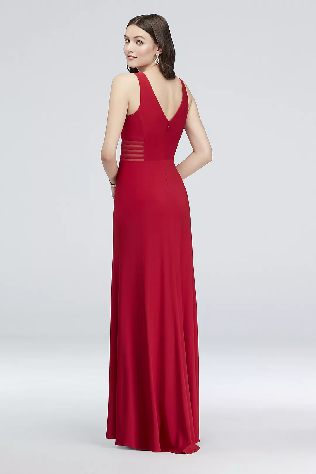 Illusion-Inset V-Neck Jersey Sheath Gown Image 2