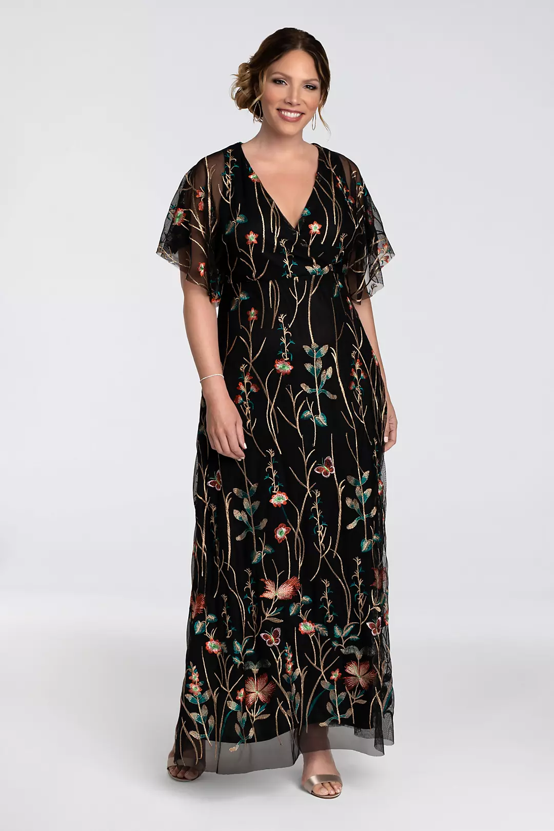 Embroidered Elegance Plus Size Floral Evening Gown Image