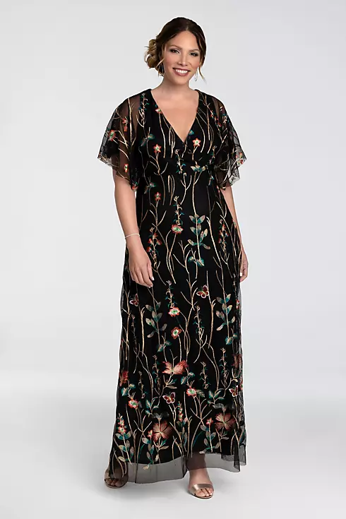 Embroidered Elegance Plus Size Floral Evening Gown Image 1