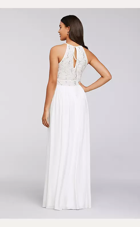 Long Halter Dress with Glitter Lace Bodice Image 2
