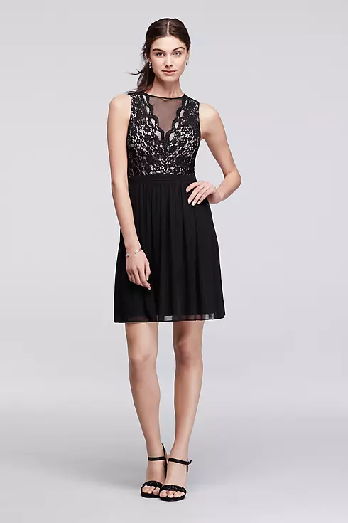 Sleeveless Short Dress with Illusion Lace Neckline Image 1
