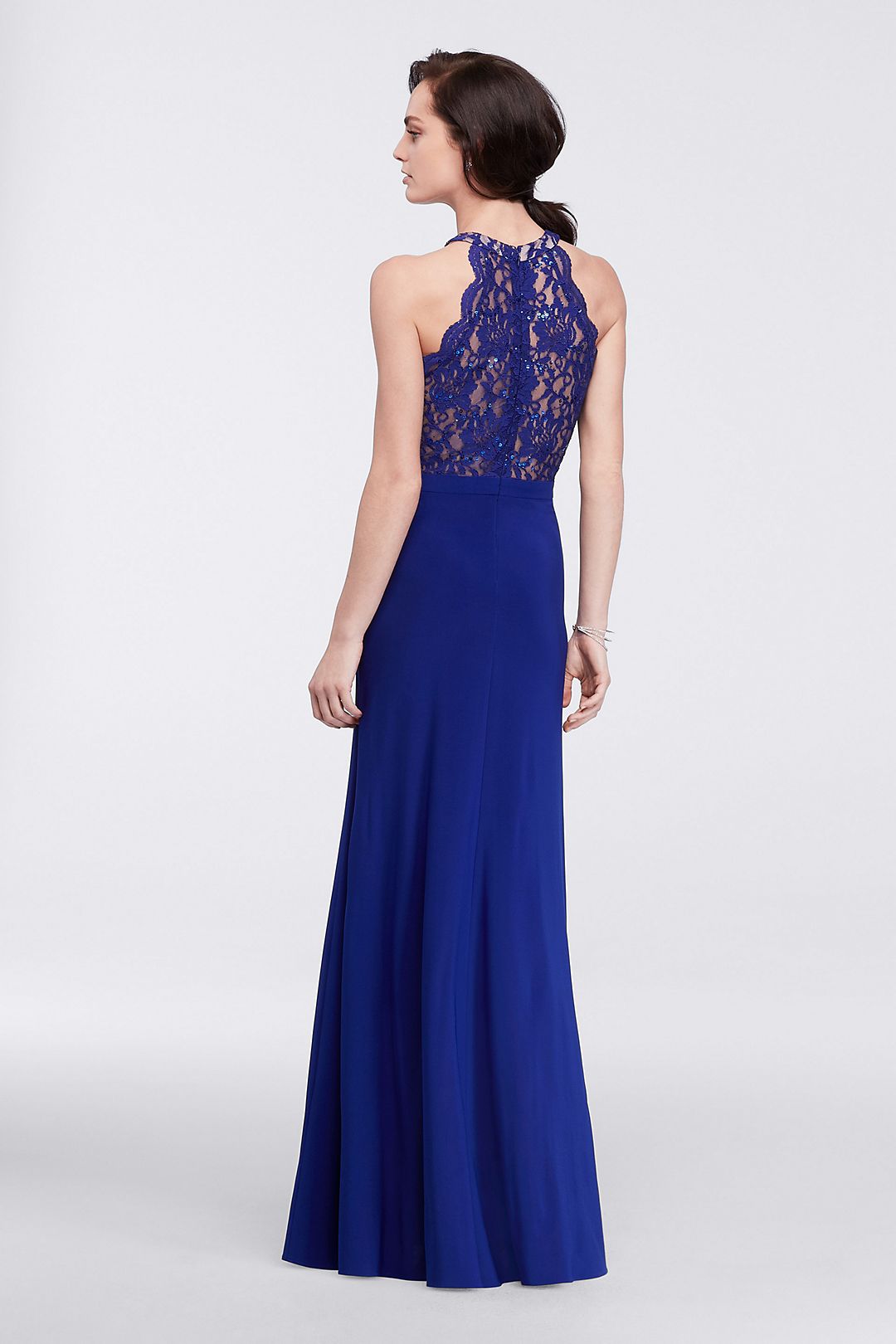 Long Halter Lace Dress with Illusion Keyhole Image 2