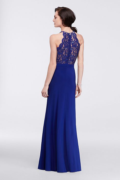 Long Halter Lace Dress with Illusion Keyhole Image 2