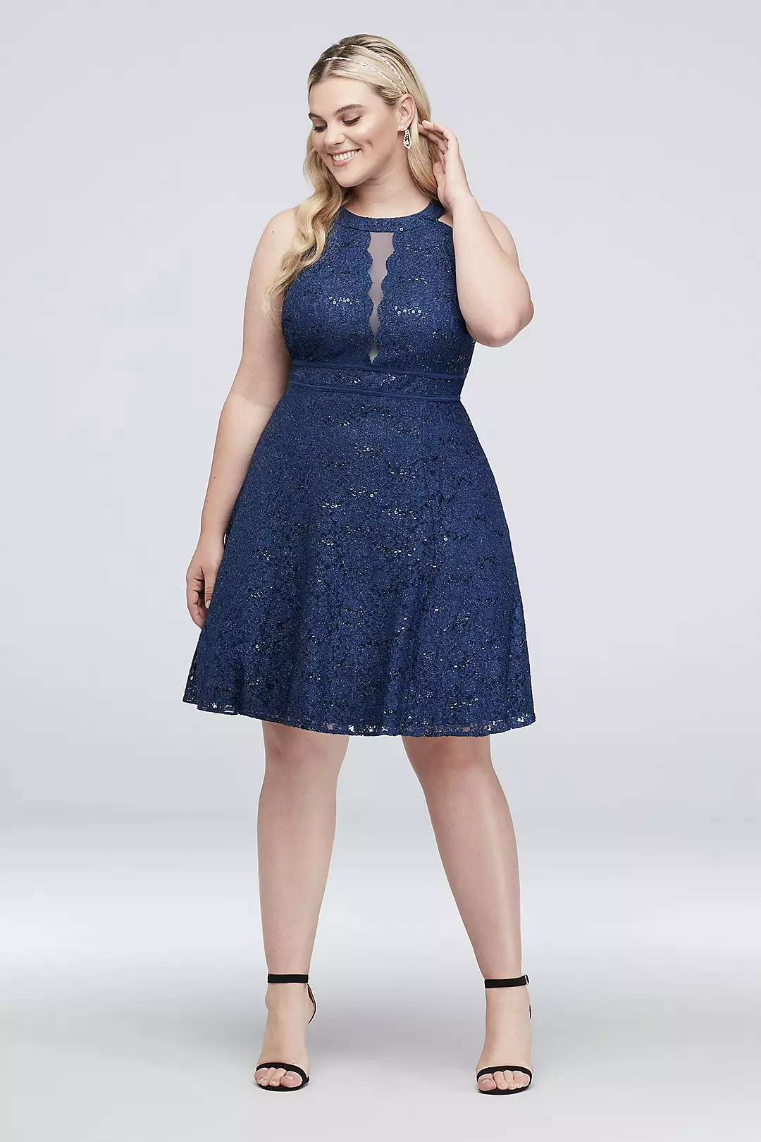 Short Halter Plus Size Dress with Illusion Inset Image