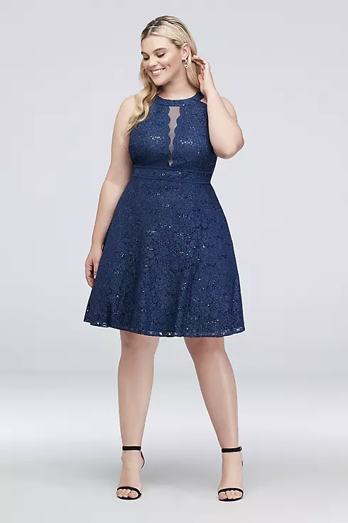 Short Halter Plus Size Dress with Illusion Inset Image 1
