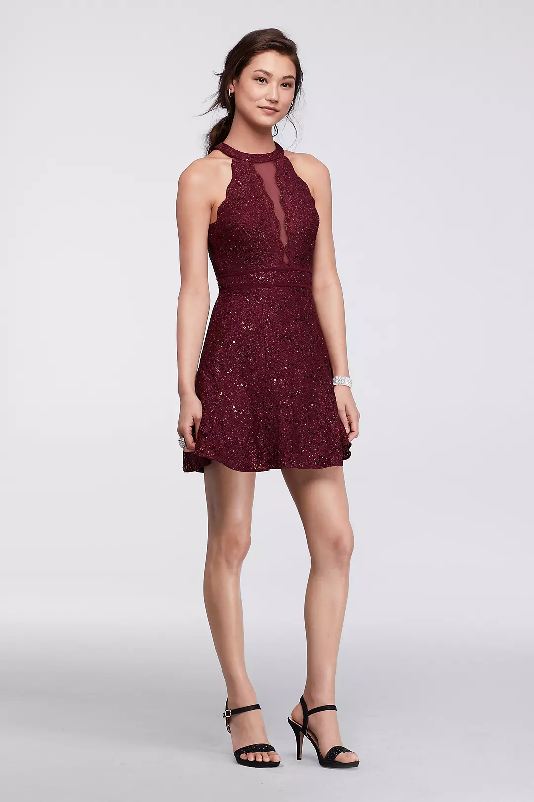 Short Halter Homecoming Dress with Illusion Inset Image