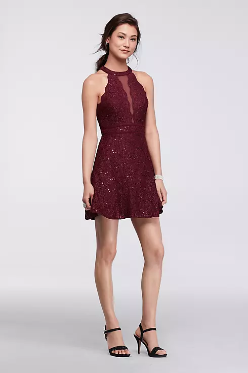 Short Halter Homecoming Dress with Illusion Inset Image 1