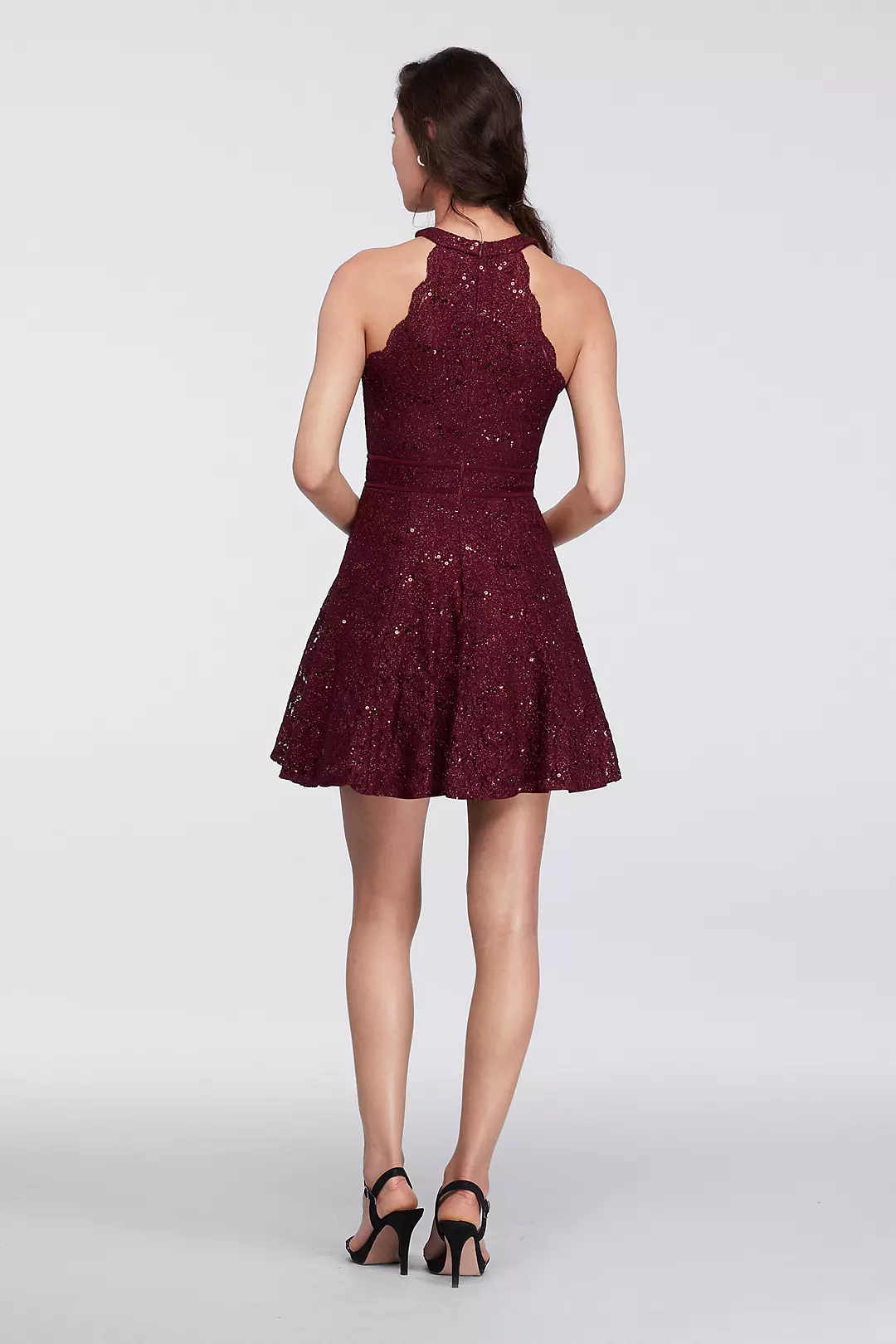 Short Halter Homecoming Dress with Illusion Inset Image 2