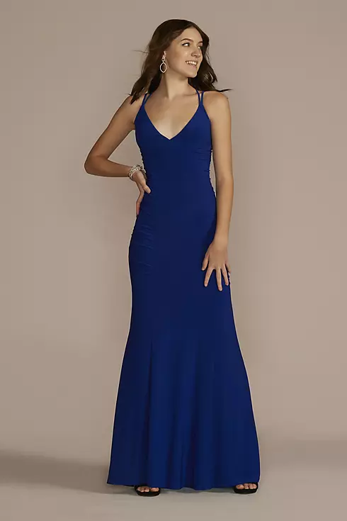 Ruched Panel Plunging Sheath Gown Image 1