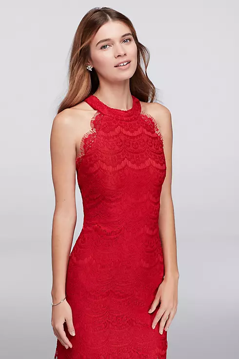 Lace Sheath Halter Long Dress with Scallops Image 3